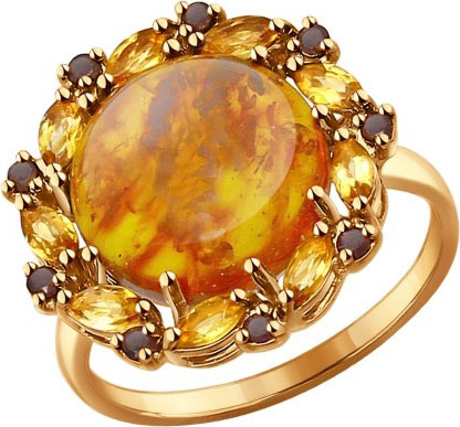 Золотое кольцо SOKOLOV 714308 с янтарем, цитринами, раухтопазами