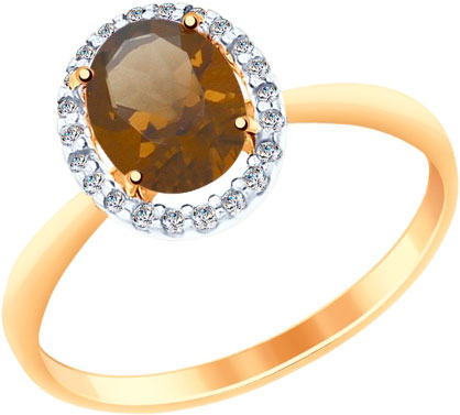 Золотое кольцо SOKOLOV 714966 с раухтопазом, фианитами