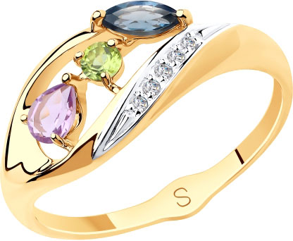Золотое кольцо SOKOLOV 715543 с аметистом, Лондон топазом, хризолитом, фианитами