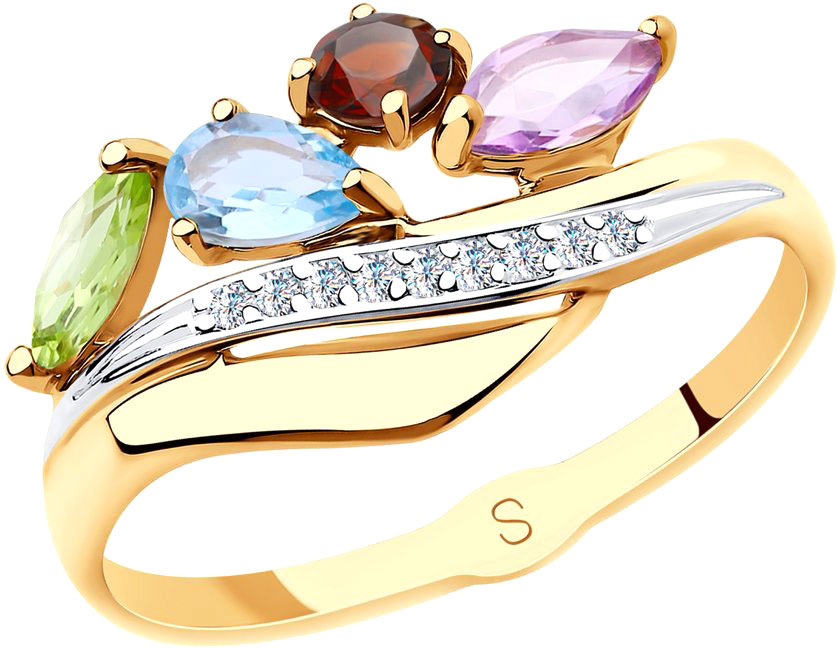 Золотое кольцо SOKOLOV 715626 с хризолитом, топазом, гранатом, аметистом, фианитами