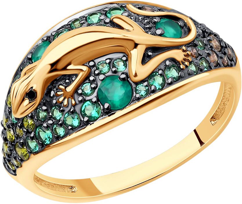 Золотое кольцо SOKOLOV 716658 с зелеными агатами, фианитами