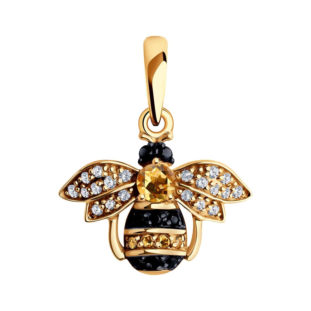 Золотой кулон Пчела SOKOLOV 73-00094 с цитрином, бриллиантами, шпинелью— купить в AllTime.ru — фото
