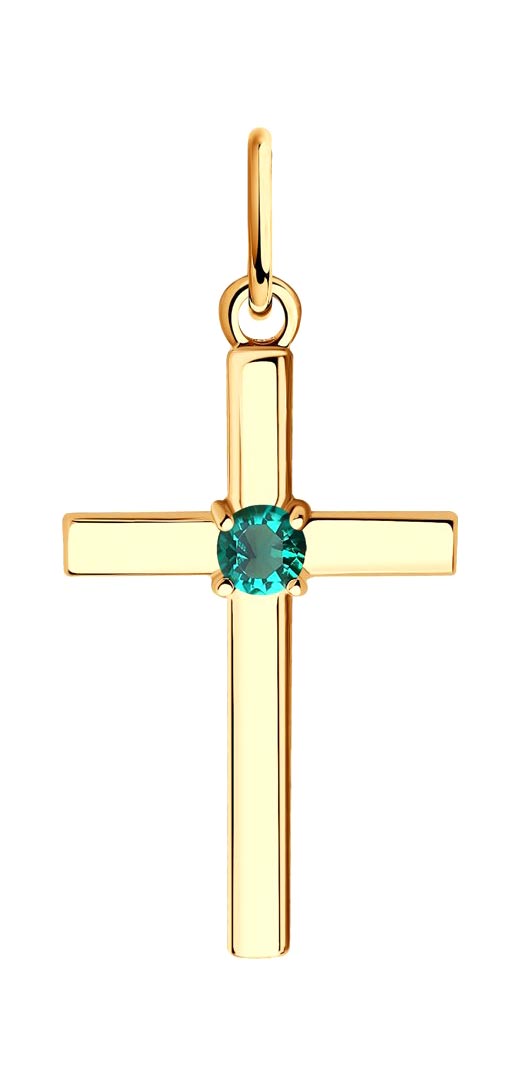 Женский золотой декоративный крестик SOKOLOV 732268с изумрудами