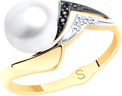 Золотое кольцо SOKOLOV 791145 с жемчугом, фианитами