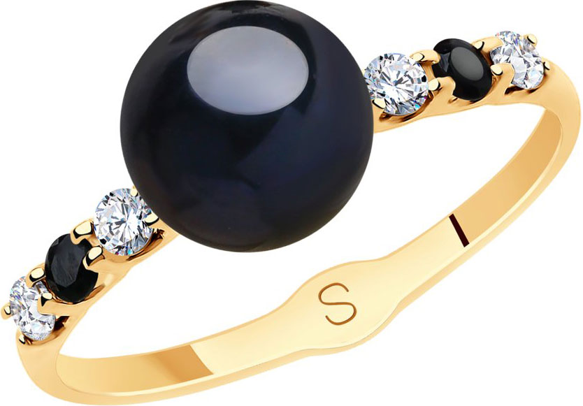 Золотое кольцо SOKOLOV 791157 с жемчугом, черными фианитами, фианитами