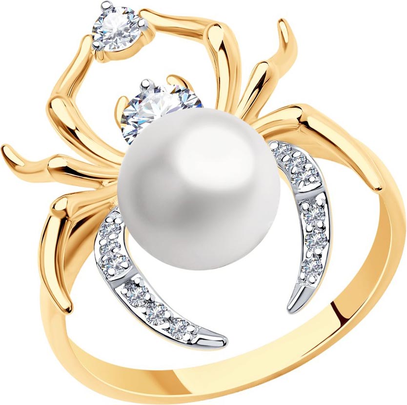 Золотое кольцо ''Паук'' SOKOLOV 791191 с жемчугом, топазами, фианитами