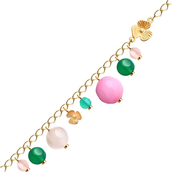 Серебряный браслет с подвесками на руку SOKOLOV 83050019 с зелеными агатами, розовыми агатами
