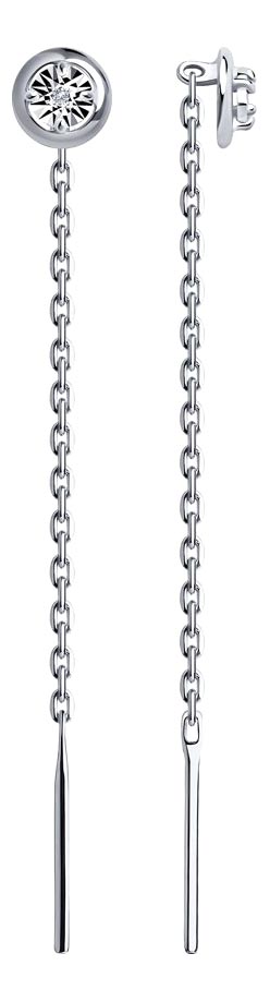 Серебряные длинные серьги продевки SOKOLOV 87020057 с бриллиантами