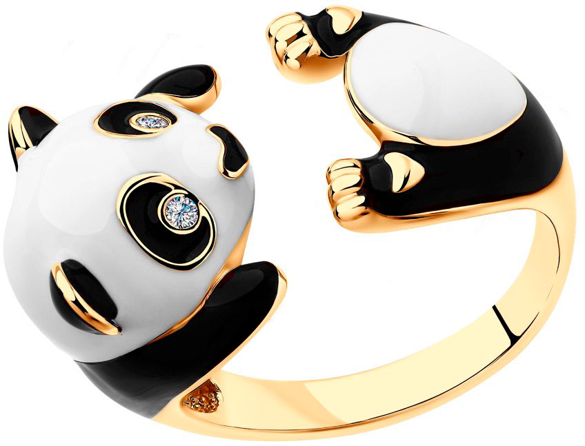 Серебряное открытое кольцо ''Панда'' SOKOLOV 93010908 с фианитами, эмалью