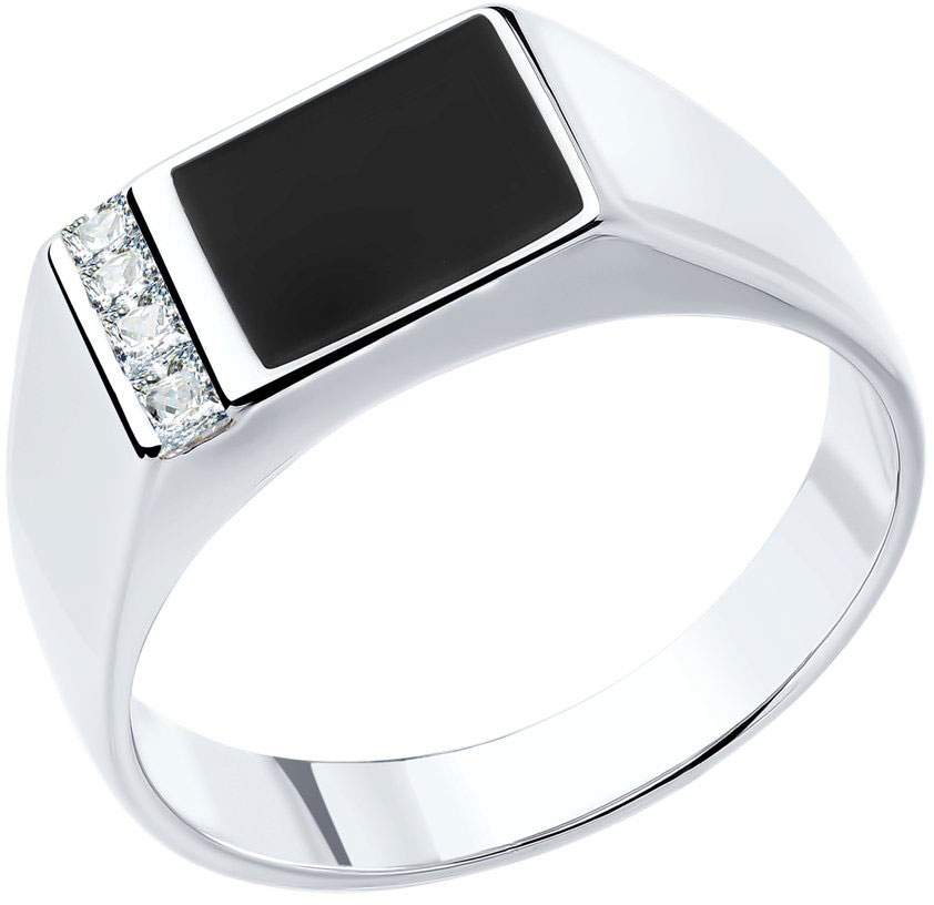 Мужская серебряная печатка перстень SOKOLOV 94010434 с эмалью с фианитами
