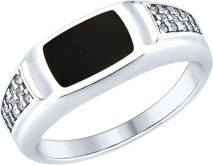 Мужская серебряная печатка перстень SOKOLOV 94012410 с эмалью, фианитами