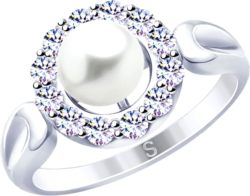 Серебряное кольцо SOKOLOV 94012659 с жемчугом, фианитами