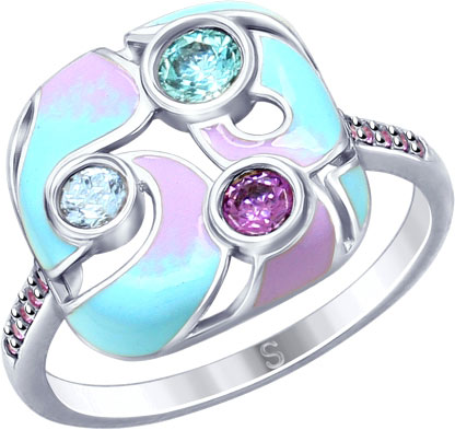 Серебряное кольцо SOKOLOV 94012780 с эмалью, фианитами