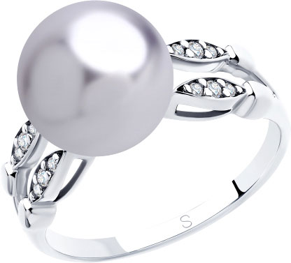 Серебряное кольцо SOKOLOV 94012918 с жемчугом Swarovski, фианитами