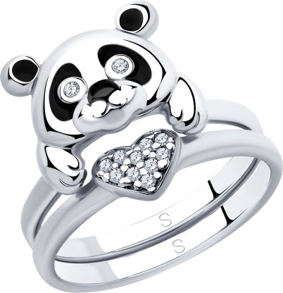 Серебряное наборное кольцо ''Панда'' SOKOLOV 94012946 с эмалью
