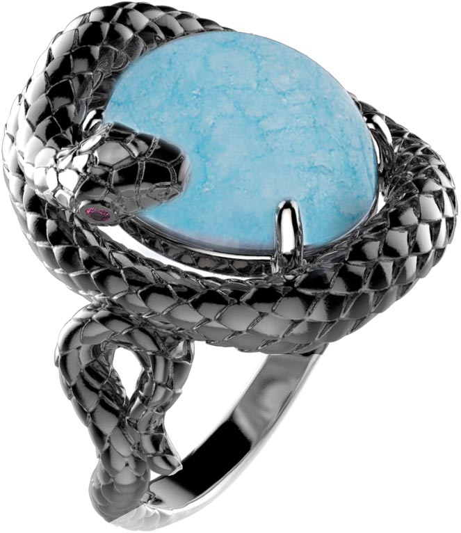 Женский серебряный перстень ''Змея'' Spika Gold 10440-082-10 с кварцем, искусственными корундами