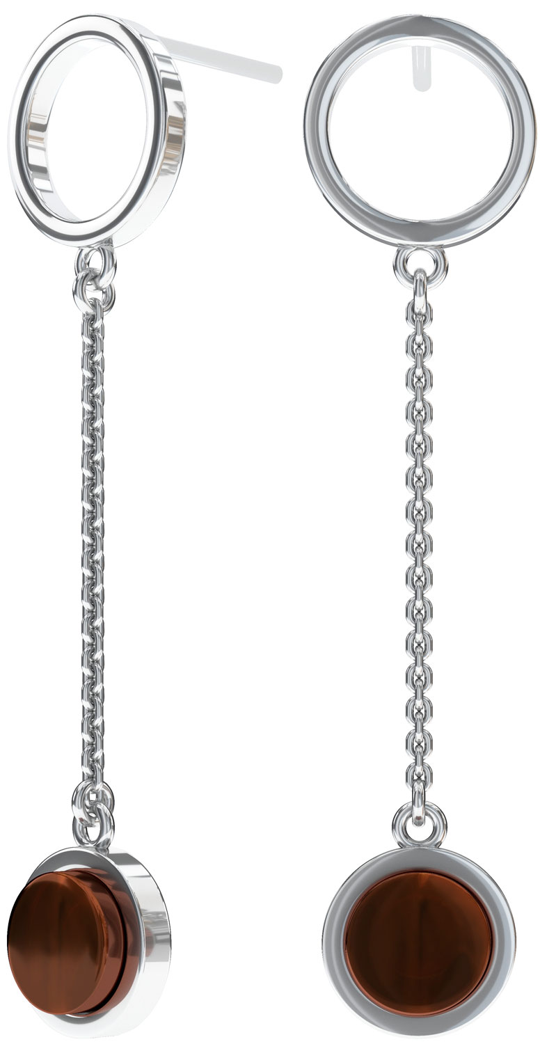 Серебряные длинные серьги круглые Sun Stone E9281RV с янтарем