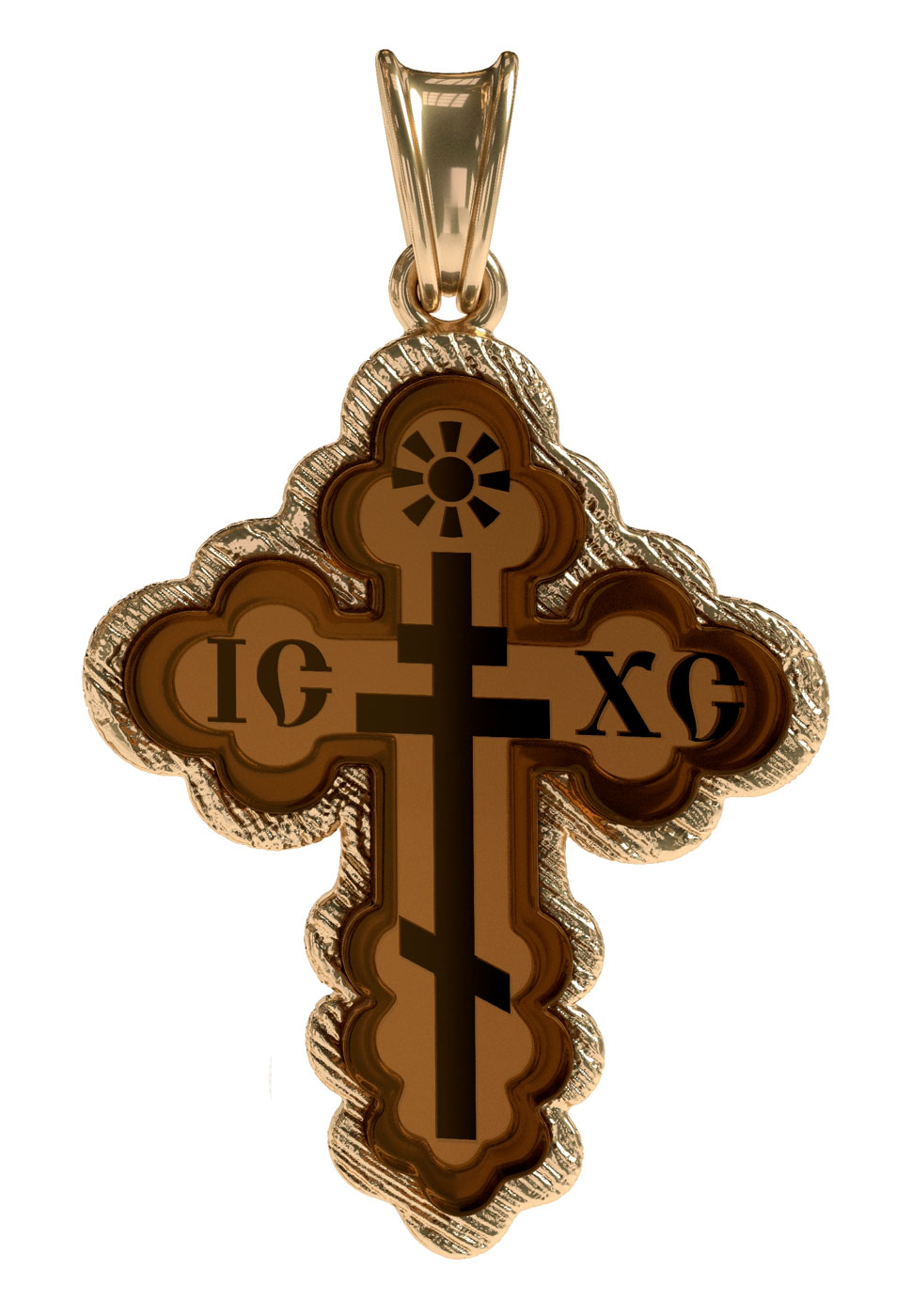 Серебряный православный крестик без распятия Sun Stone P9215ZO с янтарем
