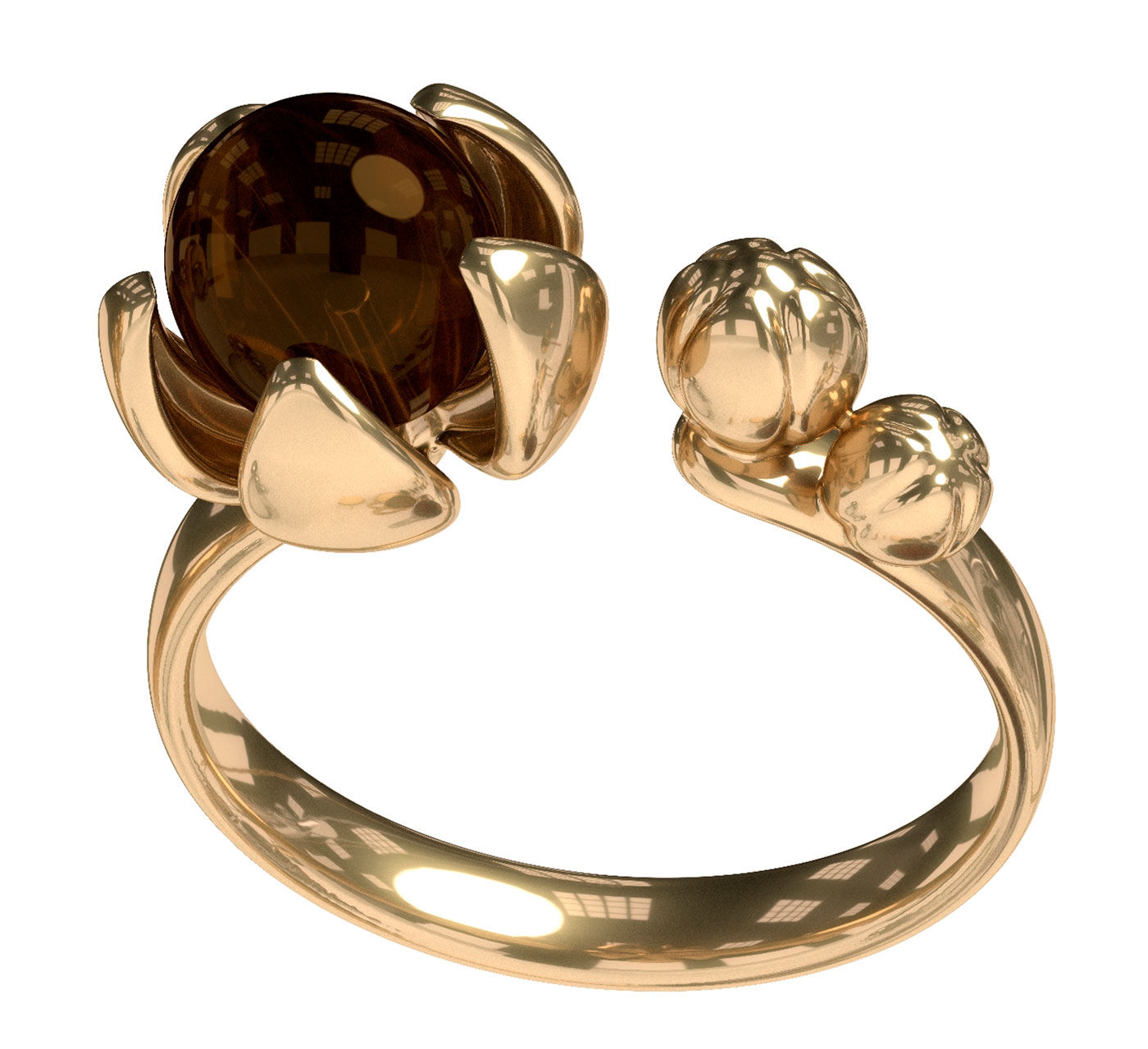 Серебряное открытое кольцо Sun Stone R9221ZK с янтарем