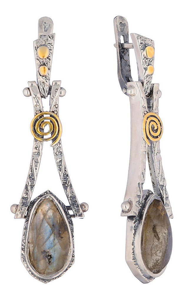 Серебряные длинные серьги Верона Err1188z12 с лабрадором