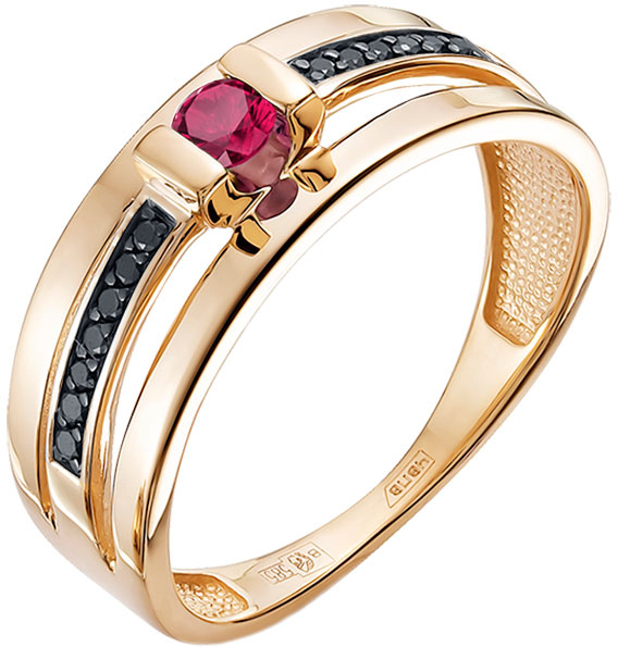 Золотое кольцо Vesna jewelry 11804-157-294-00 с рубином, черными бриллиантами