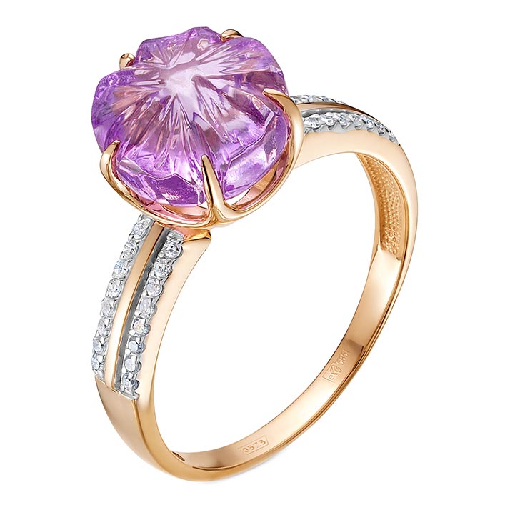 Золотое кольцо Vesna jewelry 12381-151-32-00 с аметистом, бриллиантами