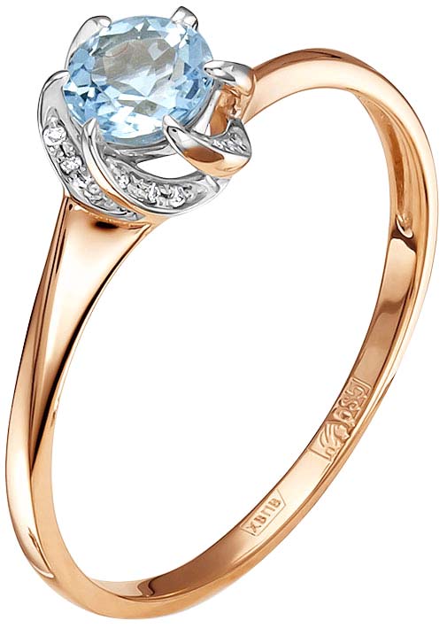 Золотое кольцо Vesna jewelry 1564-151-164-00 с аквамарином, бриллиантами