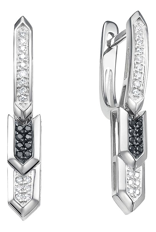 Серьги с подвесками из белого золота Vesna jewelry 21041-256-142-00 с бриллиантами, черными бриллиантами