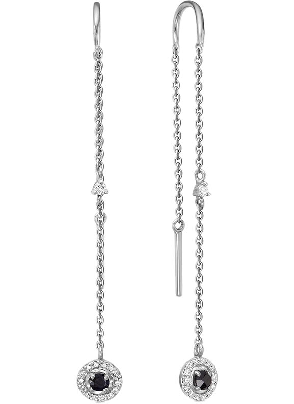 Серьги-продевки из белого золота Vesna jewelry 21318-251-106-00 с сапфирами, бриллиантами
