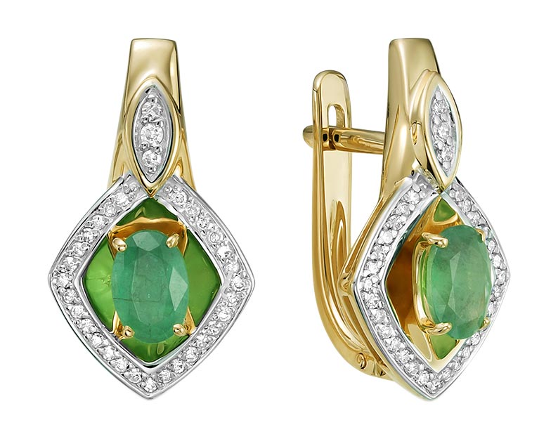 Золотые серьги Vesna jewelry 21348-351-14-00 с изумрудами, бриллиантами