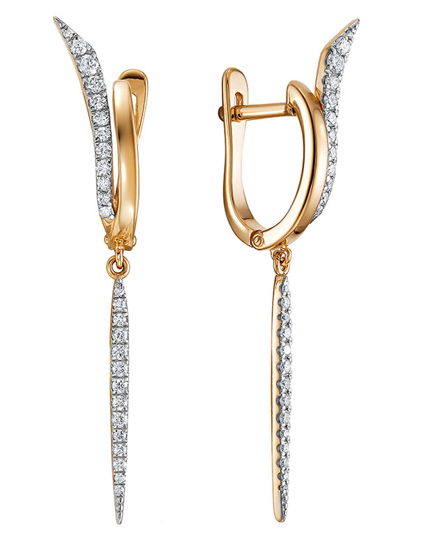 Золотые длинные серьги с подвесками Vesna jewelry 21744-151-00-00 с бриллиантами