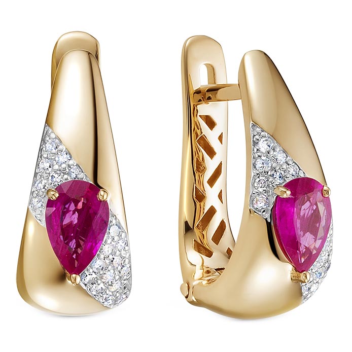 Золотые классические серьги Vesna jewelry 22210-151-15-00 c бриллиантом, рубином