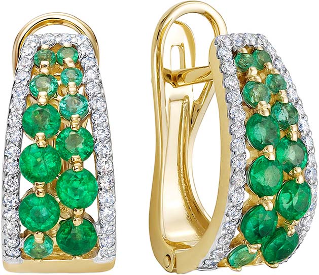 Золотые серьги Vesna jewelry 22232-351-04-00 с изумрудами, бриллиантами
