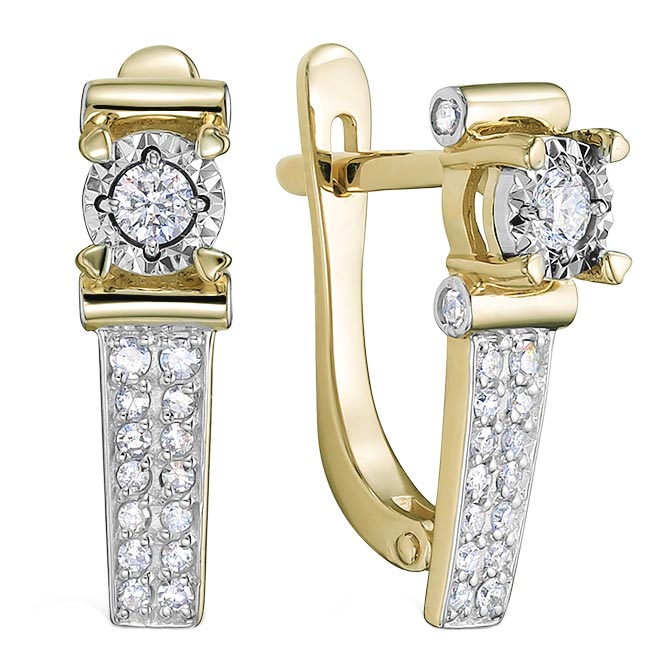 Золотые классические серьги Vesna jewelry 22336-359-46-00 c бриллиантом