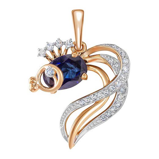 Золотой кулон ''Золотая рыбка'' Vesna jewelry 31791-151-16-00 с сапфиром, бриллиантами