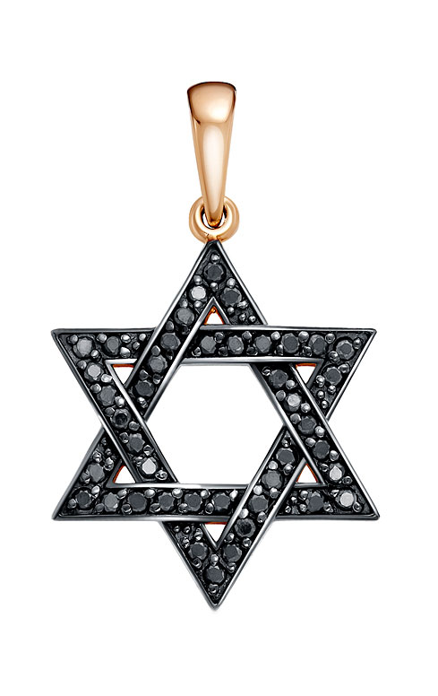 Золотая подвеска ''Звезда Давида'' Vesna jewelry 31830-157-02-00 с черными бриллиантами