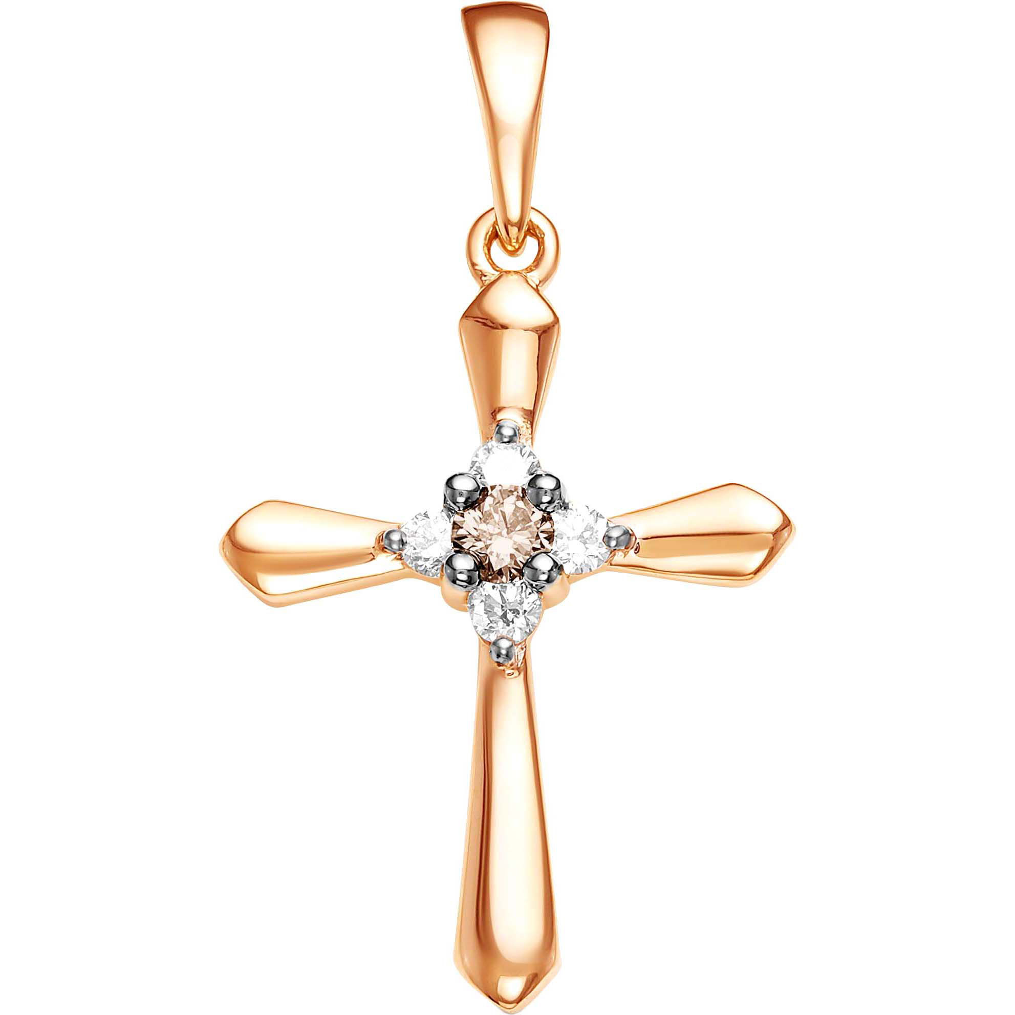 Женский декоративный золотой крестик Vesna jewelry 3212-151-162-00 с цветными бриллиантами