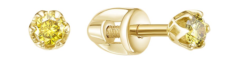 Золотые серьги пусеты-гвоздики Vesna jewelry 4042-350-227-00 с желтыми бриллиантами