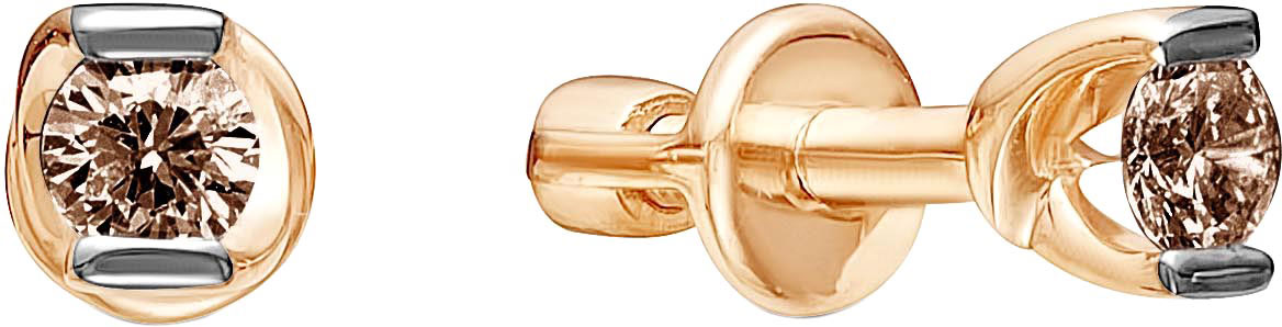Золотые серьги пусеты-гвоздики Vesna jewelry 4052-151-09-00 с коньячными бриллиантами
