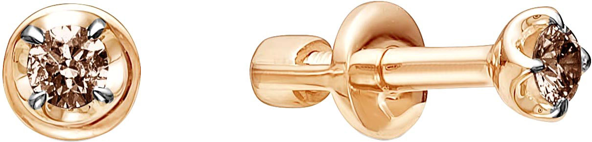 Золотые серьги пусеты-гвоздики Vesna jewelry 4054-151-09-00 с коньячными бриллиантами