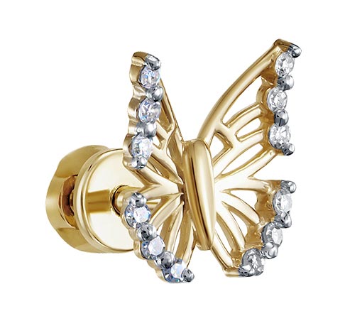Золотая одиночная серьга ''Бабочка'' Vesna jewelry 41213-351-01-01 с бриллиантами