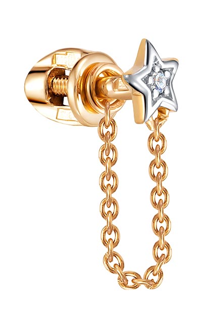Золотая одиночная серьга ''Звездочка'' Vesna jewelry 41407-151-01-01 с бриллиантом