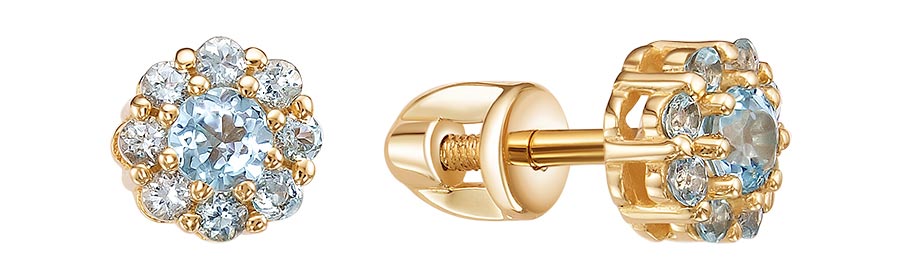 Золотые серьги пусеты-гвоздики Vesna jewelry 41526-150-234-00 с апатитами, бриллиантами
