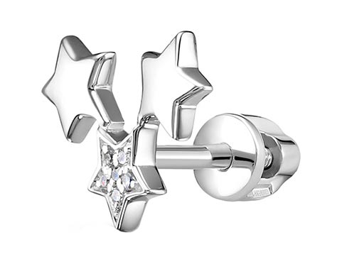 Одиночная серьга из белого золота ''Звезды'' Vesna jewelry 42187-251-01-01 с бриллиантами