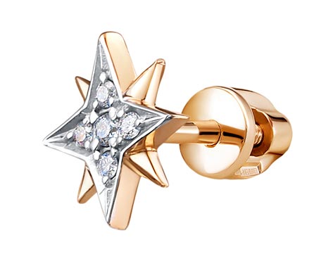 Золотая одиночная серьга ''Звезда'' Vesna jewelry 42189-151-00-01 с бриллиантами