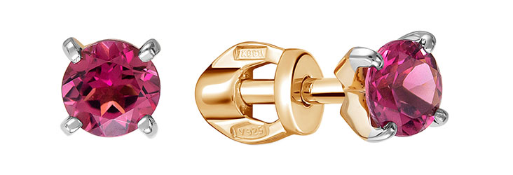 Золотые серьги пусеты-гвоздики Vesna jewelry 4693-151-168-00 с розовыми турмалинами