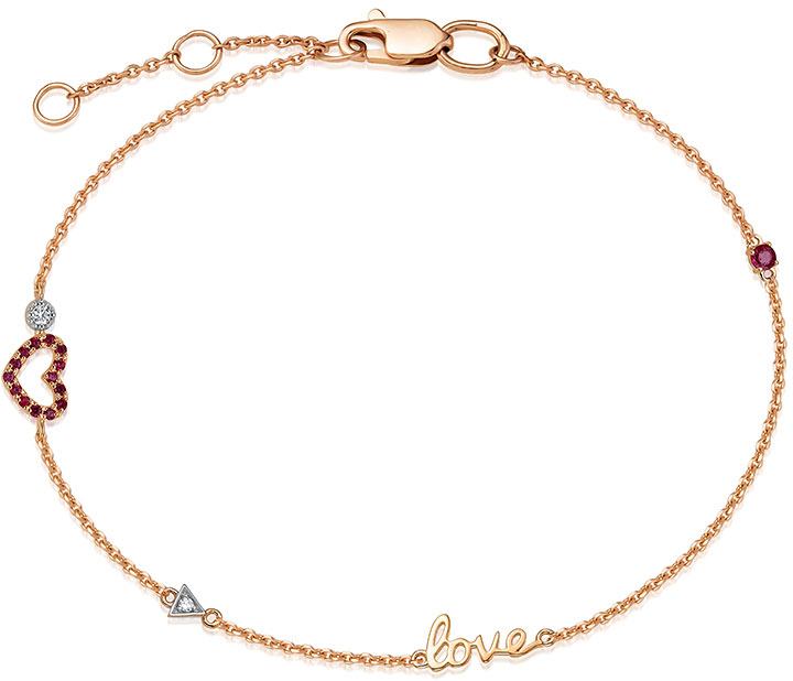 Золотой браслет на ногу Vesna jewelry 51547-151-226-00 с бриллиантами и рубинами