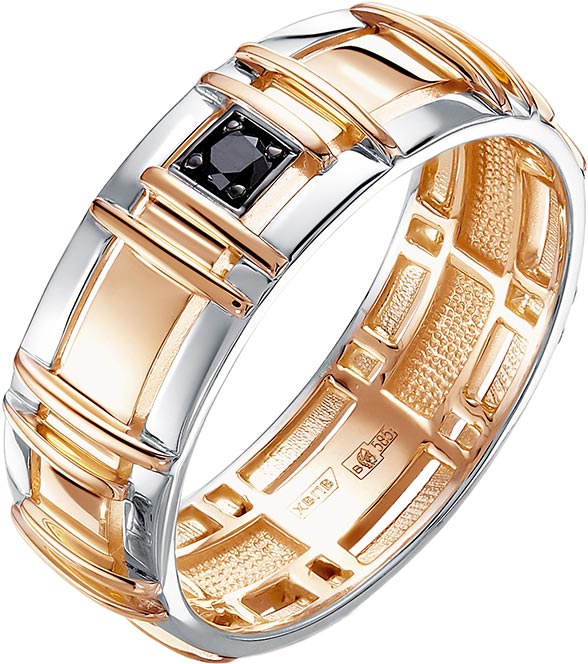 Мужское золотое обручальное кольцо Vesna jewelry 7077-156-02-00 с черным бриллиантом