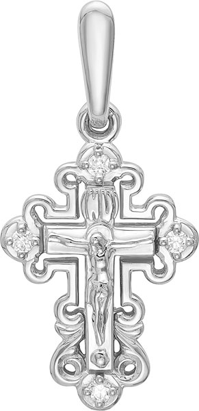 Женский православный крестик с распятием из белого золота Vesna jewelry 8010-251-00-00 с бриллиантами