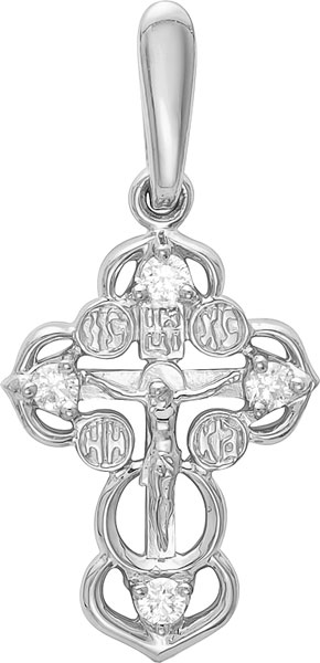 Женский православный крестик с распятием из белого золота Vesna jewelry 8013-251-00-00 с бриллиантами